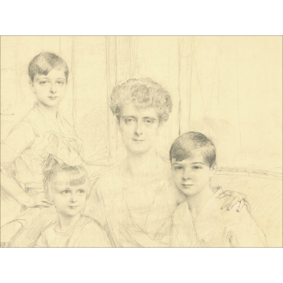 Henri-Paul Royer - Signora e i suoi bambini, disegno originale
