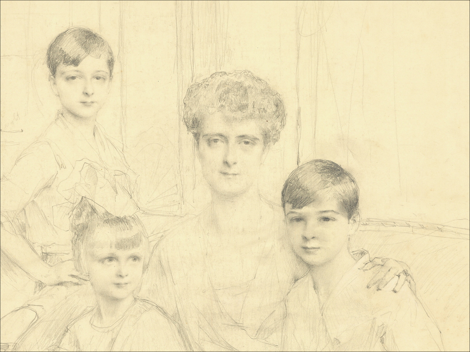 Henri-Paul Royer - Madame et ses enfants, dessin original