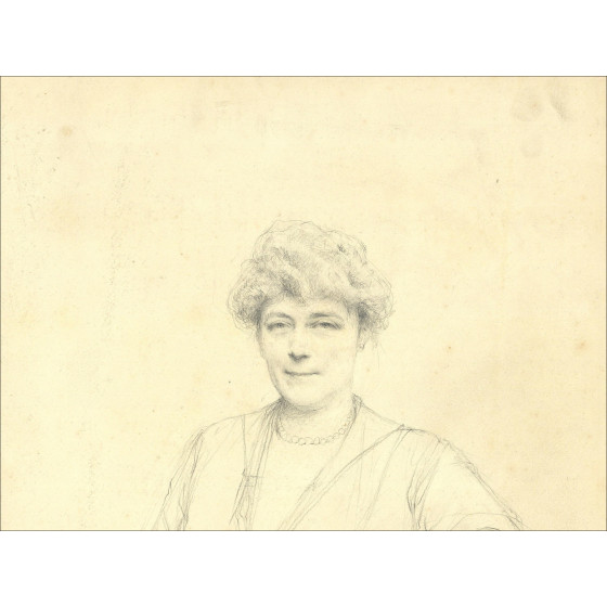 Henri-Paul Royer - Retrato de mujer, dibujo a lápiz firmado