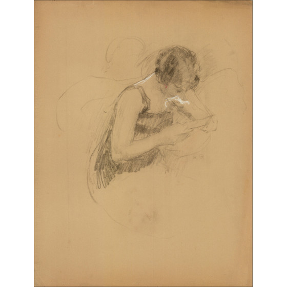 Henri-Paul Royer - Retrato de mujer, dibujo original firmado