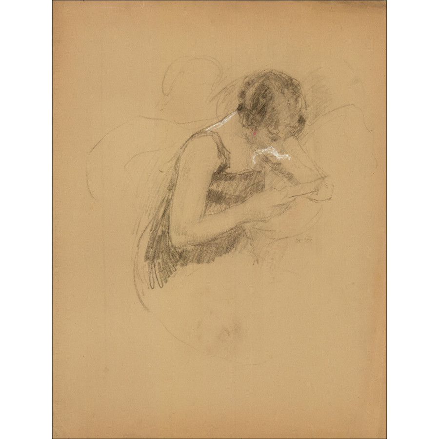 ROYER Henri-Paul - Originele tekening "Portret van een vrouw" 65x50cm