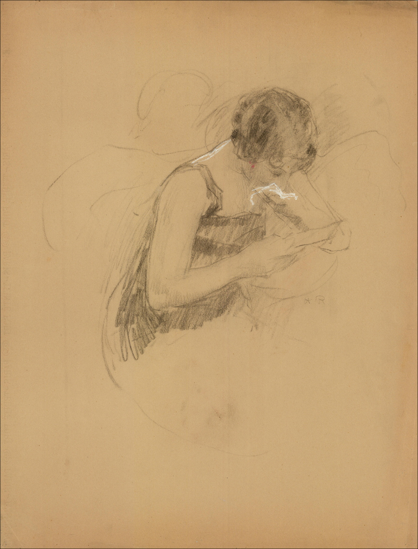 Henri-Paul Royer - Portrait of a Woman, original signed drawing