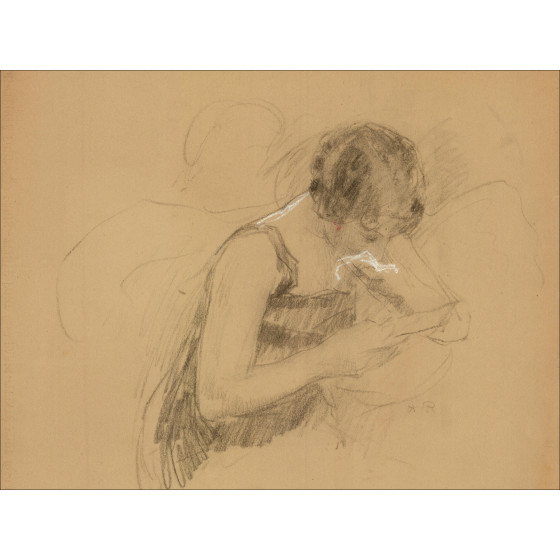 Henri-Paul Royer - Ritratto di donna, disegno originale firmato