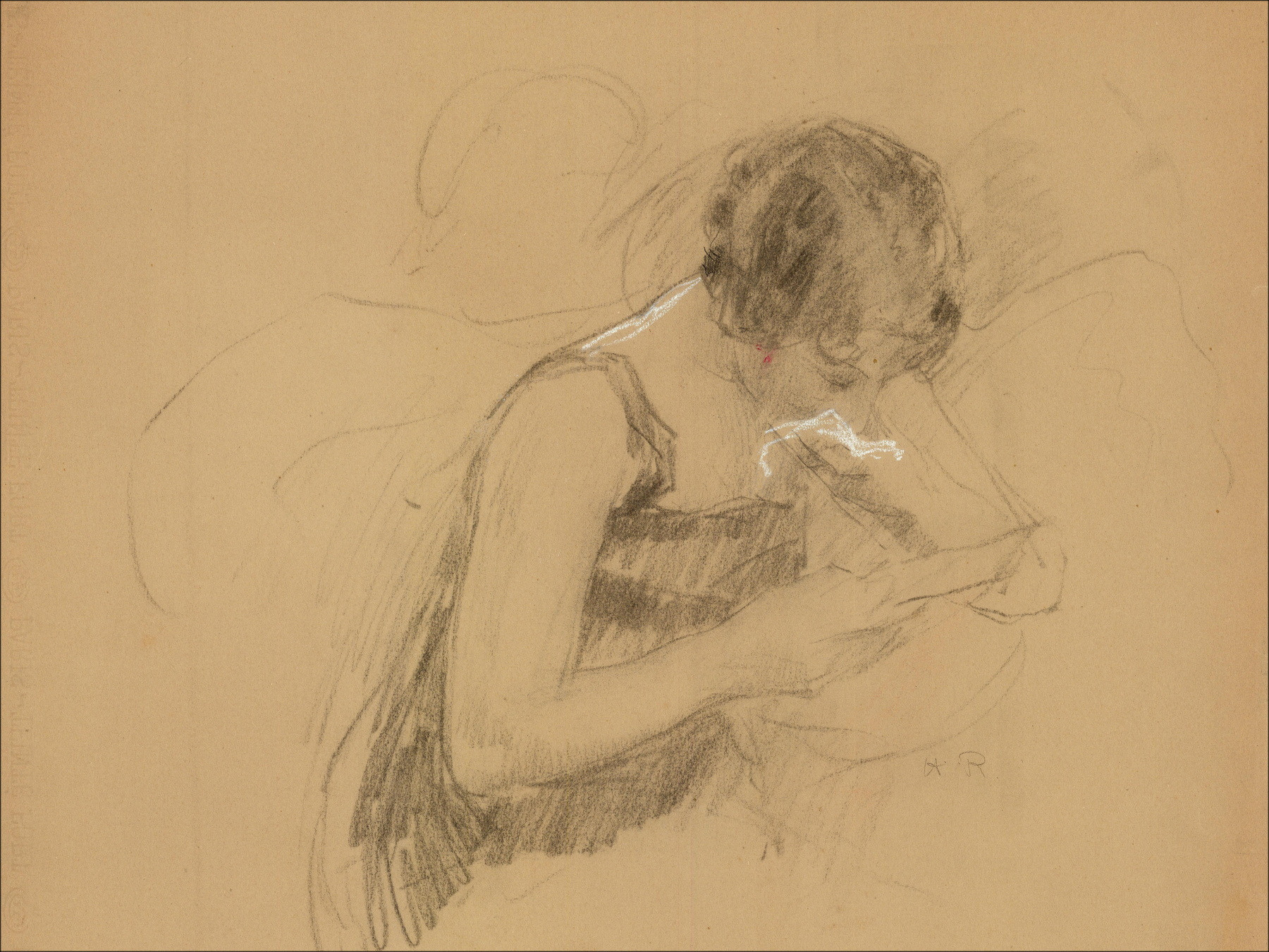 ROYER Henri-Paul - Originele tekening "Portret van een vrouw" 65x50cm