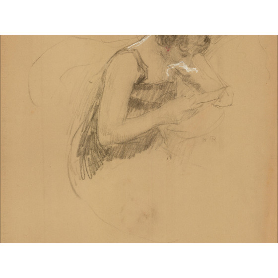Henri-Paul Royer - Ritratto di donna, disegno originale firmato