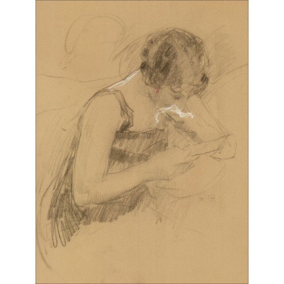 ROYER Henri-Paul - Originele tekening "Portret van een vrouw" 65x50cm