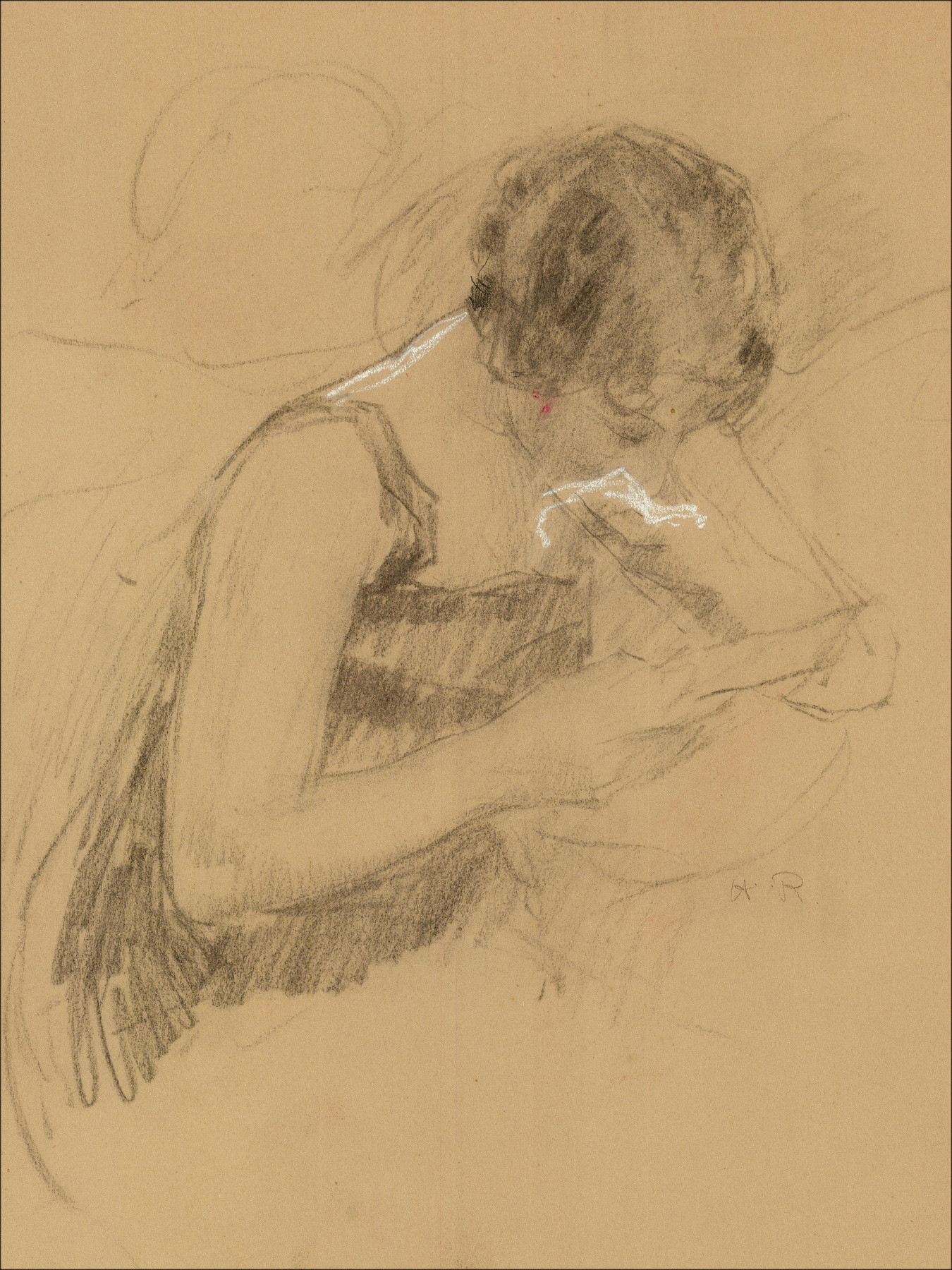 Henri-Paul Royer - Portrait of a Woman, original signed drawing