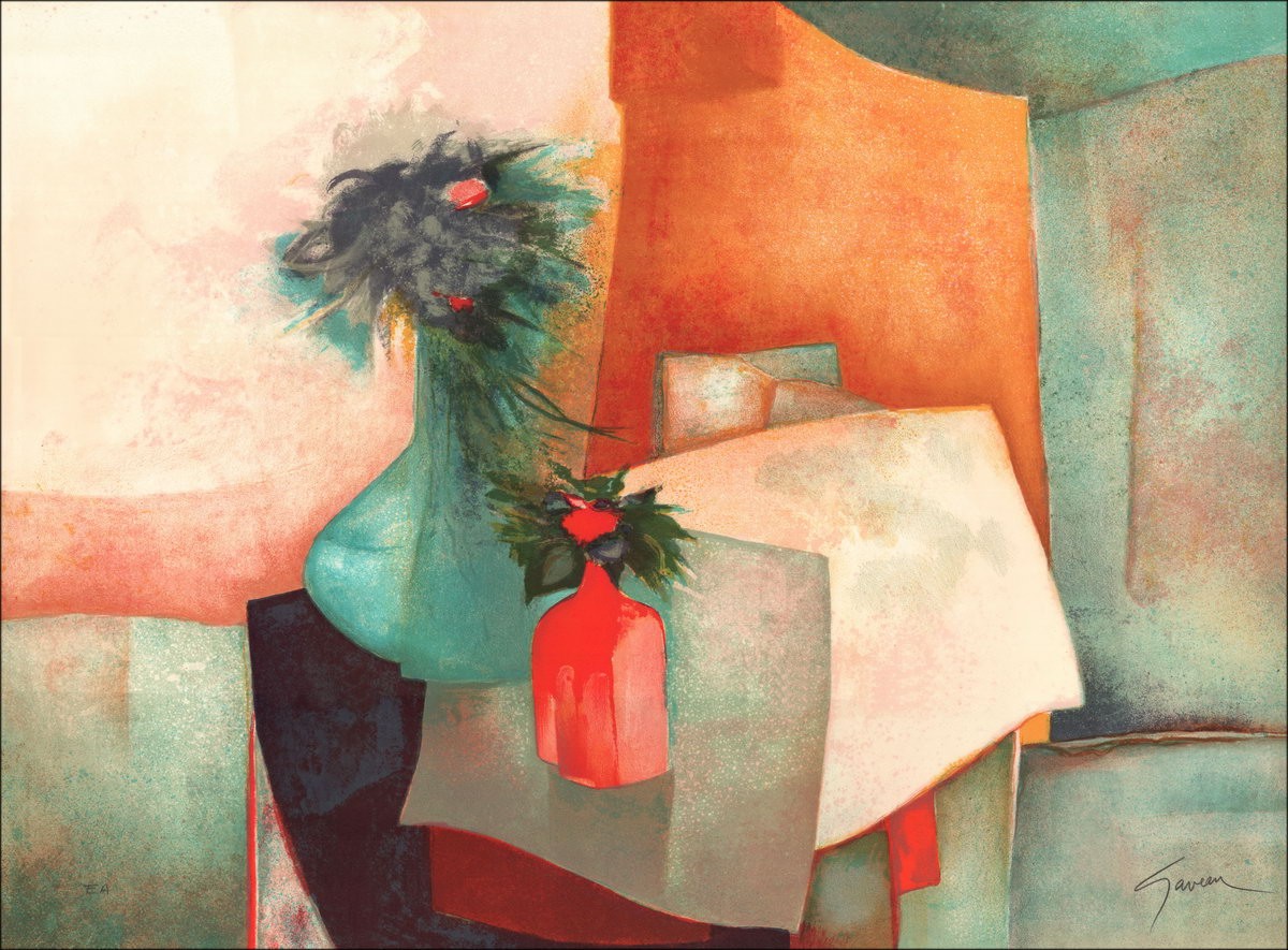 Buy Claude GAVEAU Original Lithograph The blue flower vase