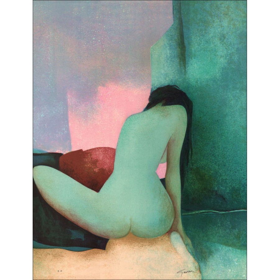 Claude Gaveau - Litografia originale "Nudo nel bagno"