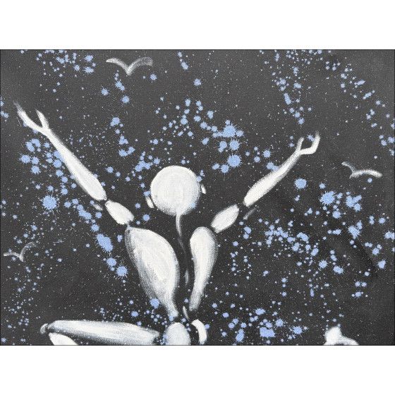 MESNAGER Jérôme - Acrylverf "Man in het wit, de sprong" 100x81cm (40F) - 2025