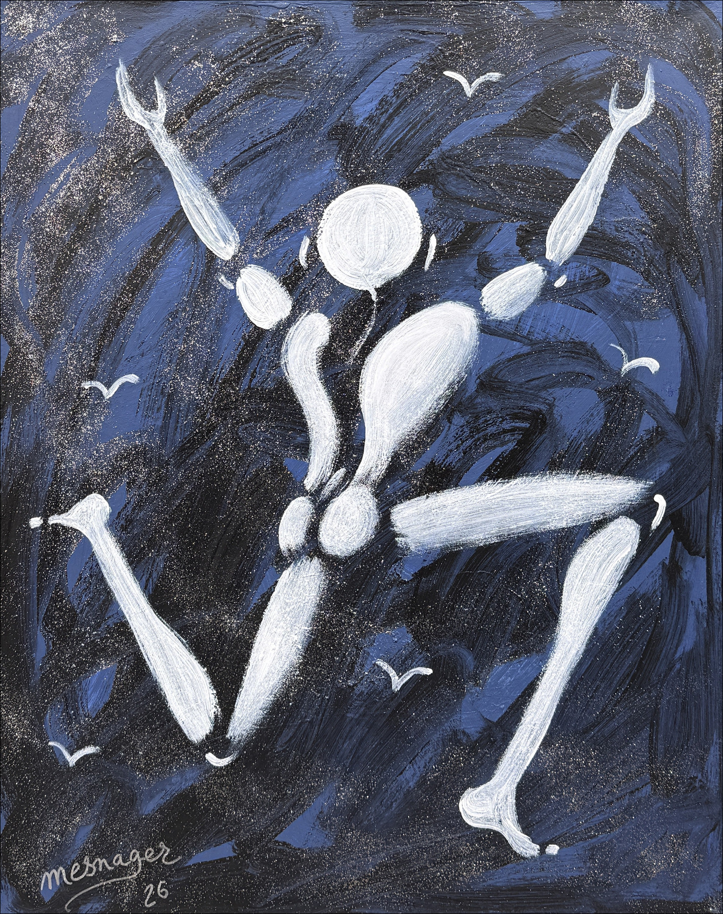 Jérôme Mesnager – Man in het wit, stervormige sprong, 2026 - Schilderij