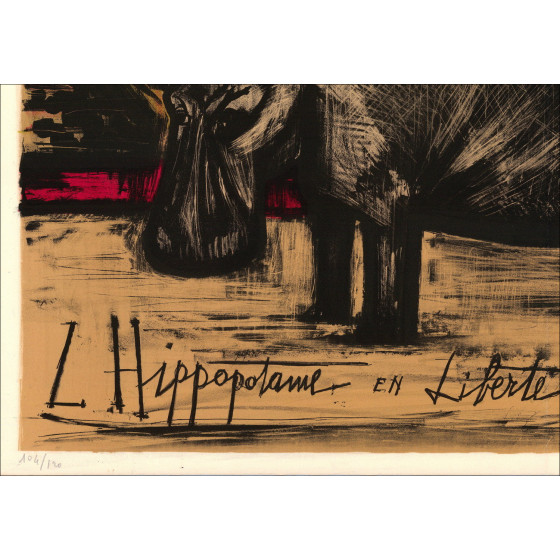 Bernard Buffet, The Hippopotamus in Freedom 1968 – Lithograph
