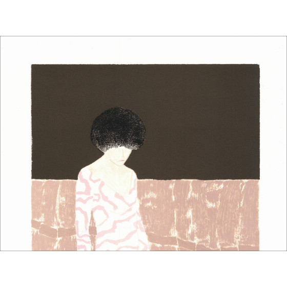 Lithographie originale - Femme au bouquet" 55x37cm