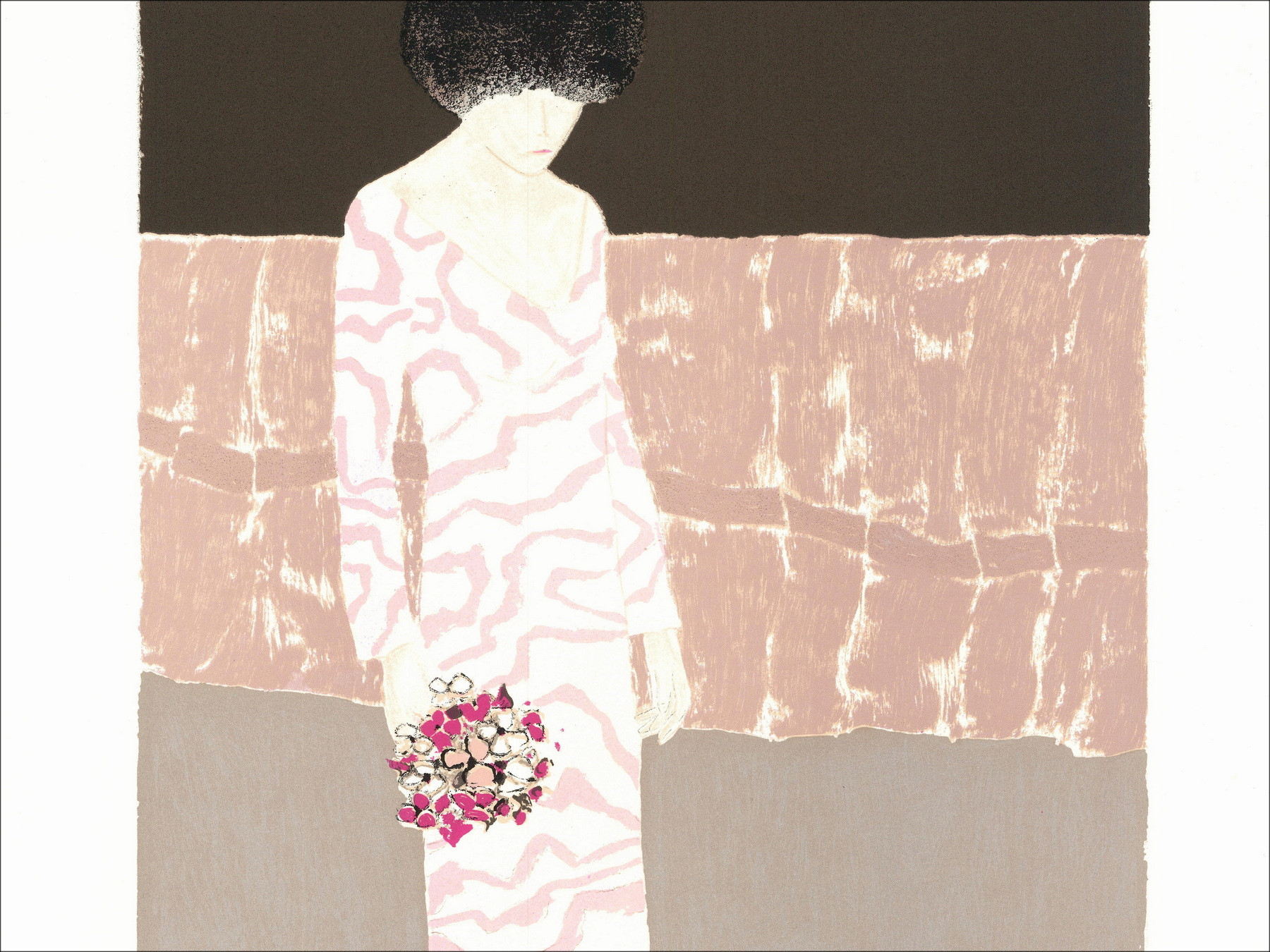 Original lithograph - Woman with a Bouquet" 55x37cm