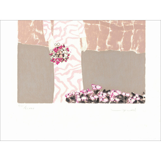 Litografia originale - Donna con bouquet" 55x37cm