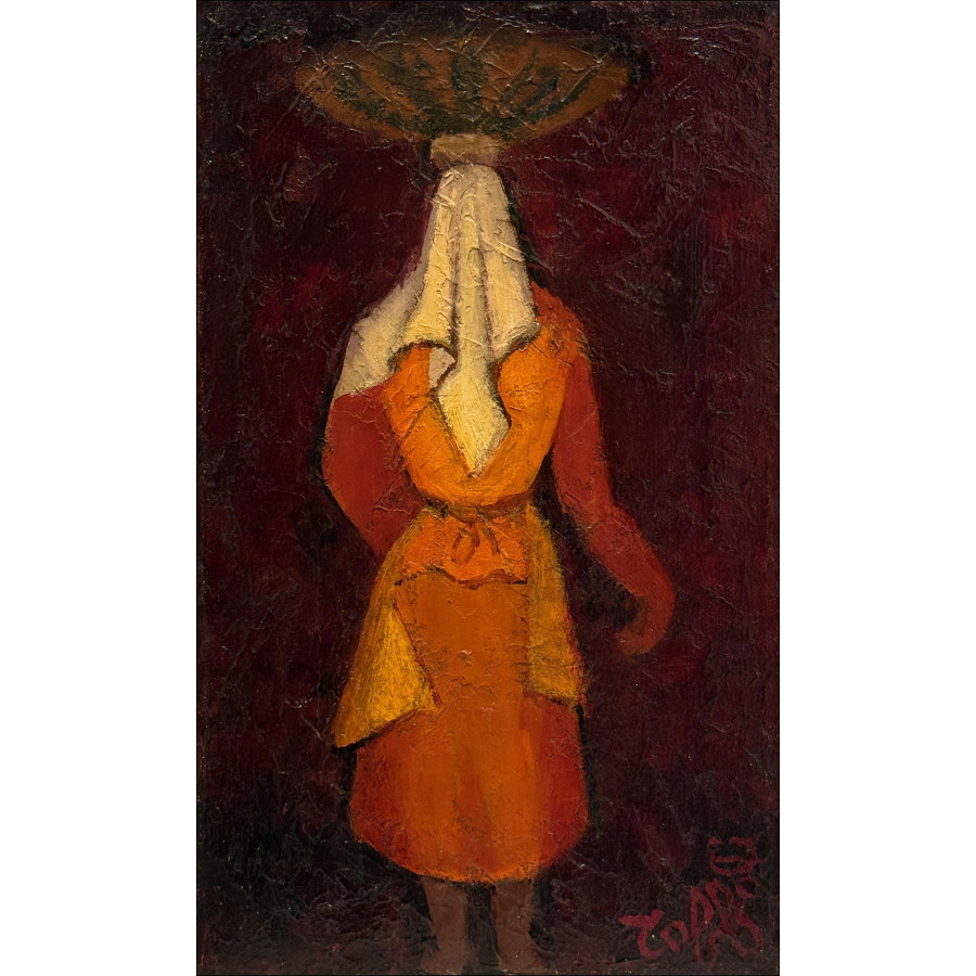 Louis TOFFOLI - Óleo sobre lienzo "Mujer con la vasija" - 27,5x16,5cm