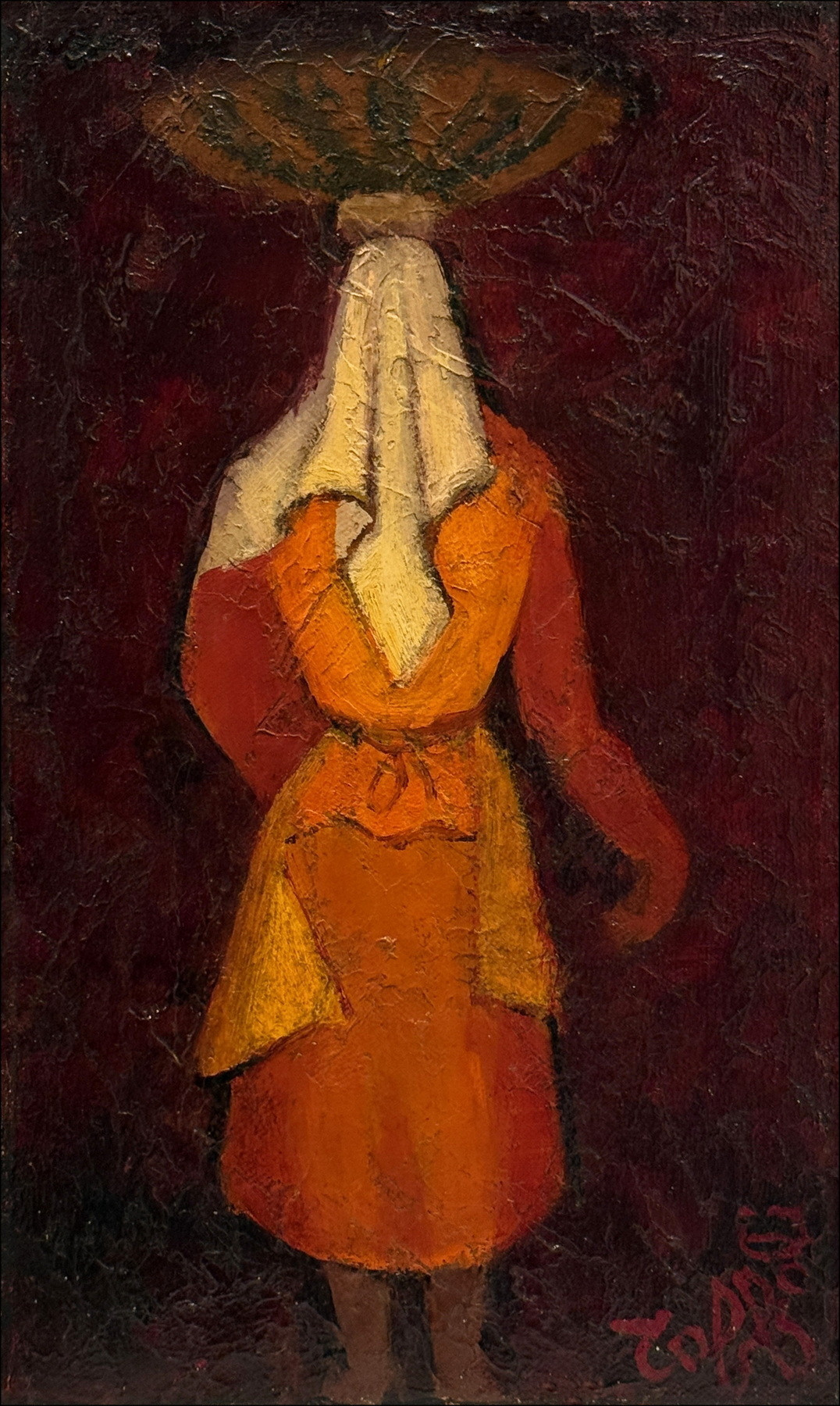 Louis TOFFOLI - Olieverf op doek "Vrouw met pot" - 27,5x16,5cm