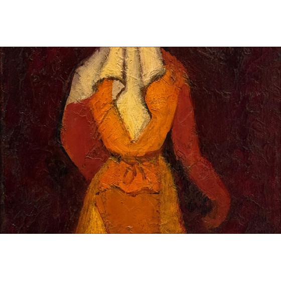 Louis TOFFOLI - Oil on canvas "Woman with the Potiche" - 27.5x16.5cm