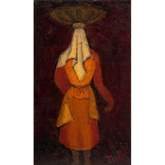 Louis TOFFOLI - Olieverf op doek "Vrouw met pot" - 27,5x16,5cm
