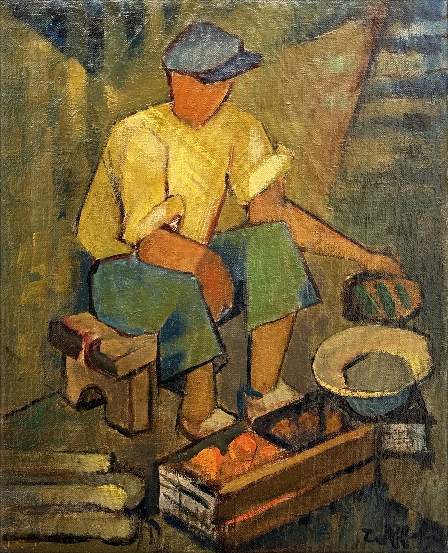 Louis TOFFOLI - Olio su tela "Al mercato" - 41x33cm