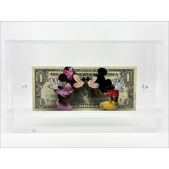 Pazblandina - Mickey y Minnie, obra original sobre dólar