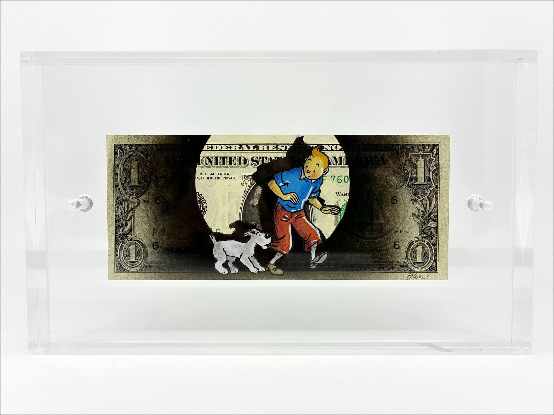 Pazblandina - Kuifje en Bobbie, origineel werk op dollar