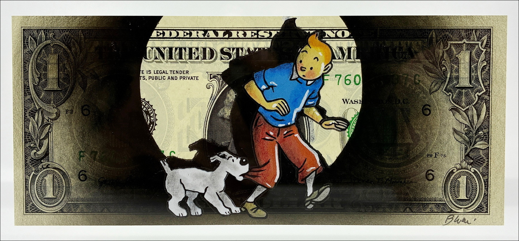 Pazblandina - Kuifje en Bobbie, origineel werk op dollar