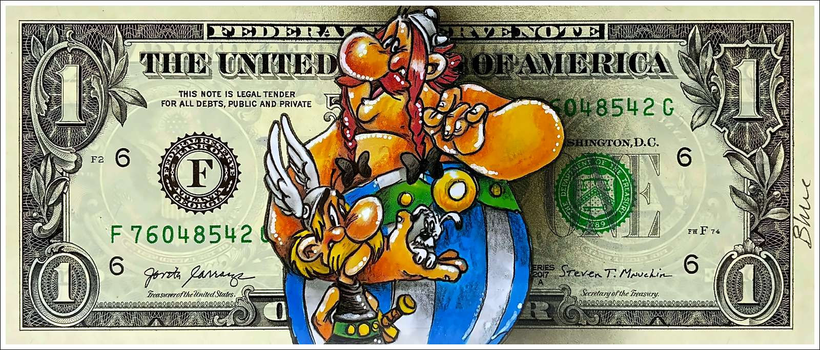 Asterix & Obelix on dollar - Pazblandina original drawing