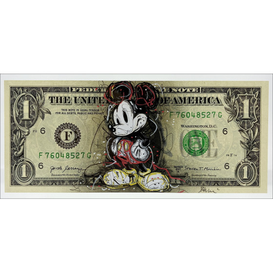 Pazblandina – Calle Mickey, dibujo sobre dólar