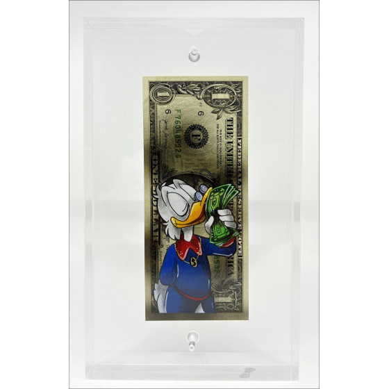 Pazblandina - Dagobert Duck, origineel kunstwerk op Amerikaanse dollar