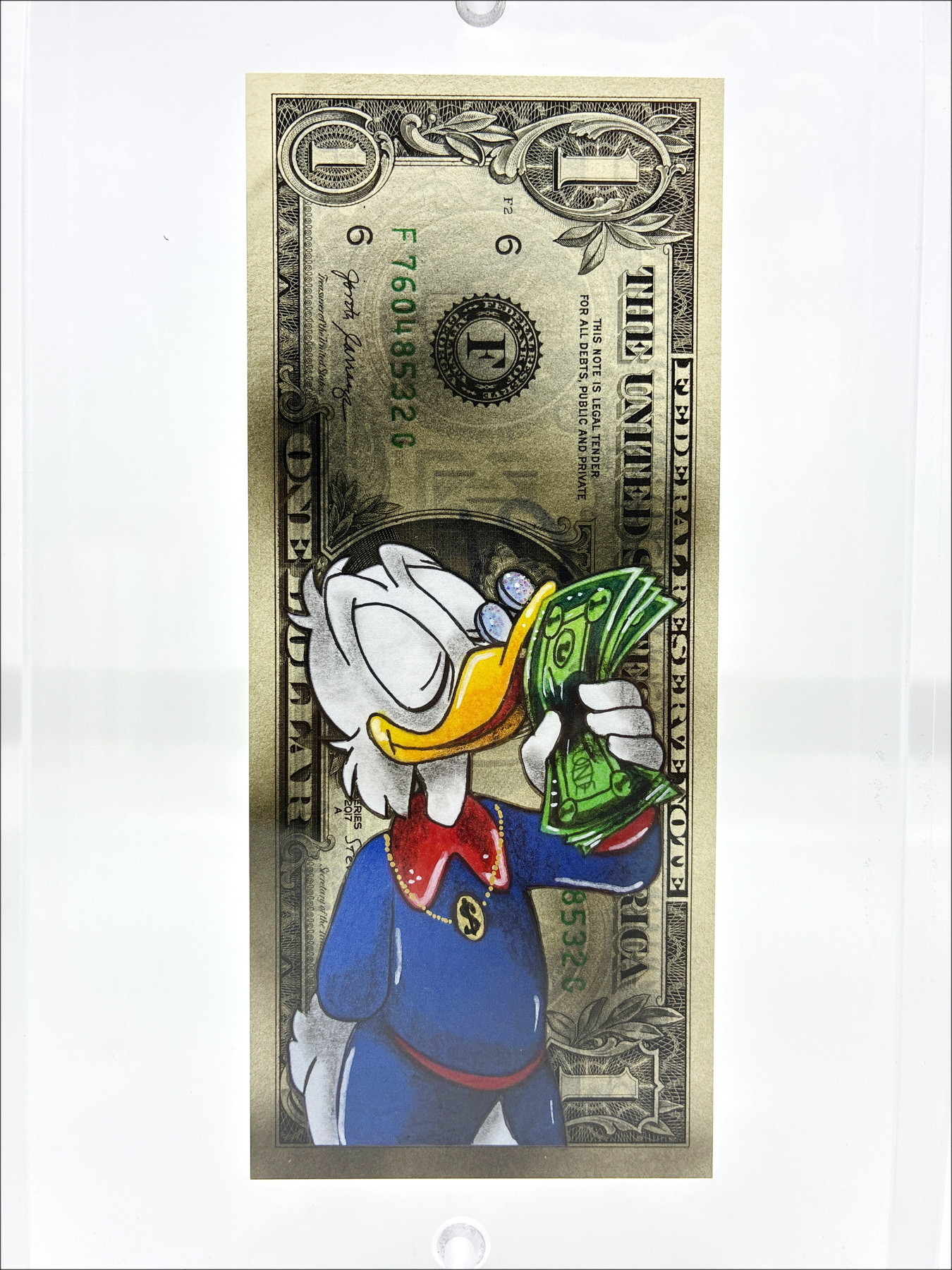 Pazblandina - Scrooge, original artwork on American dollar