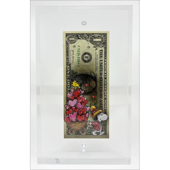 Pazblandina - Snoopy Love, obra original sobre dólar estadounidense