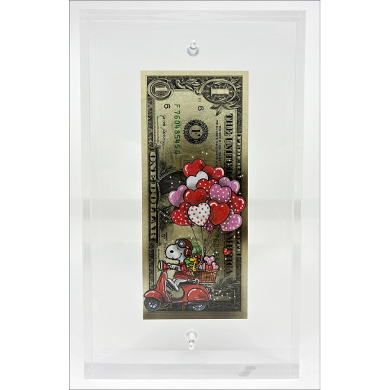 Pazblandina - Snoopy Vespa, original artwork on American dollar