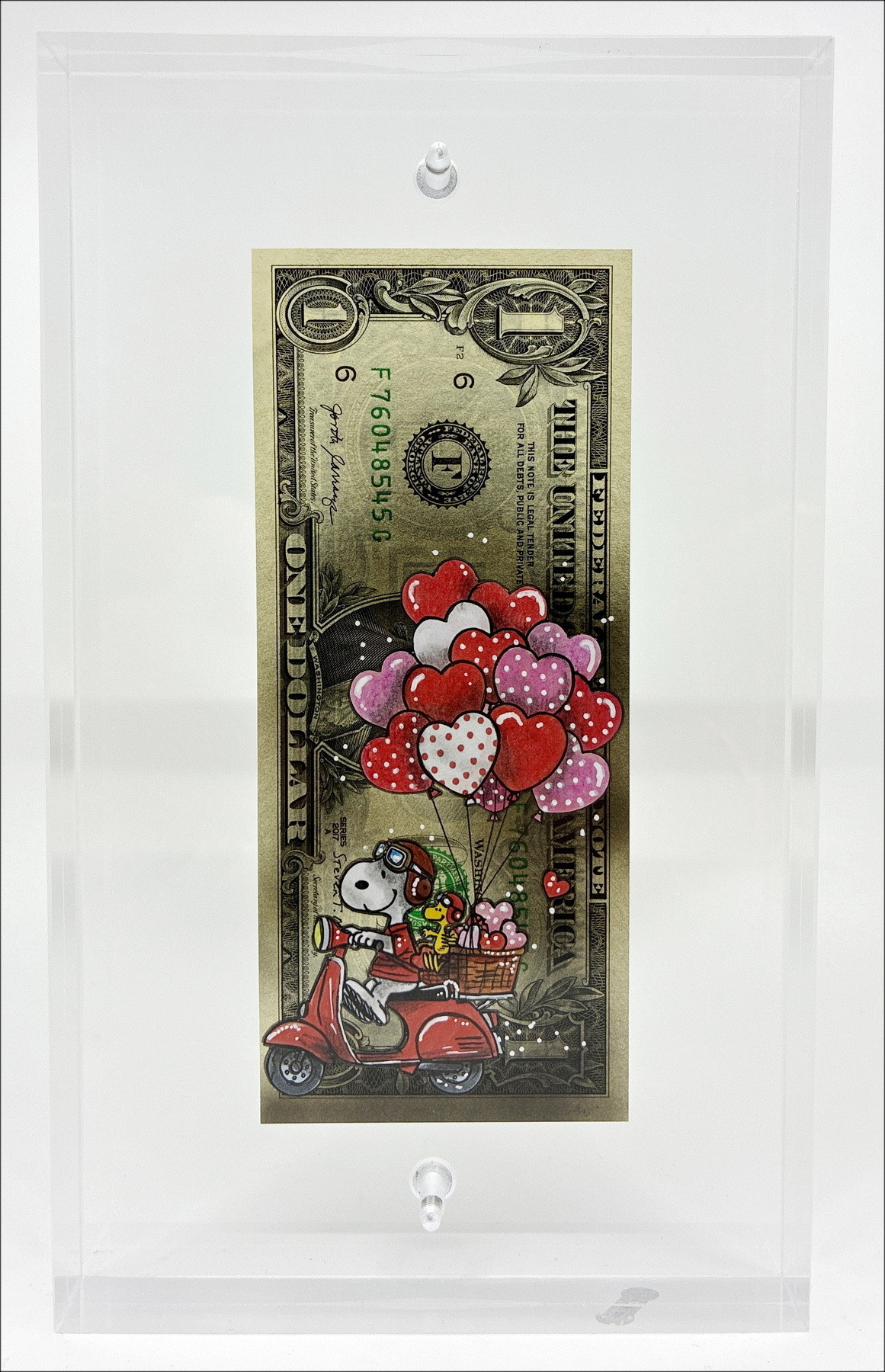 Pazblandina - Snoopy Vespa, original artwork on American dollar