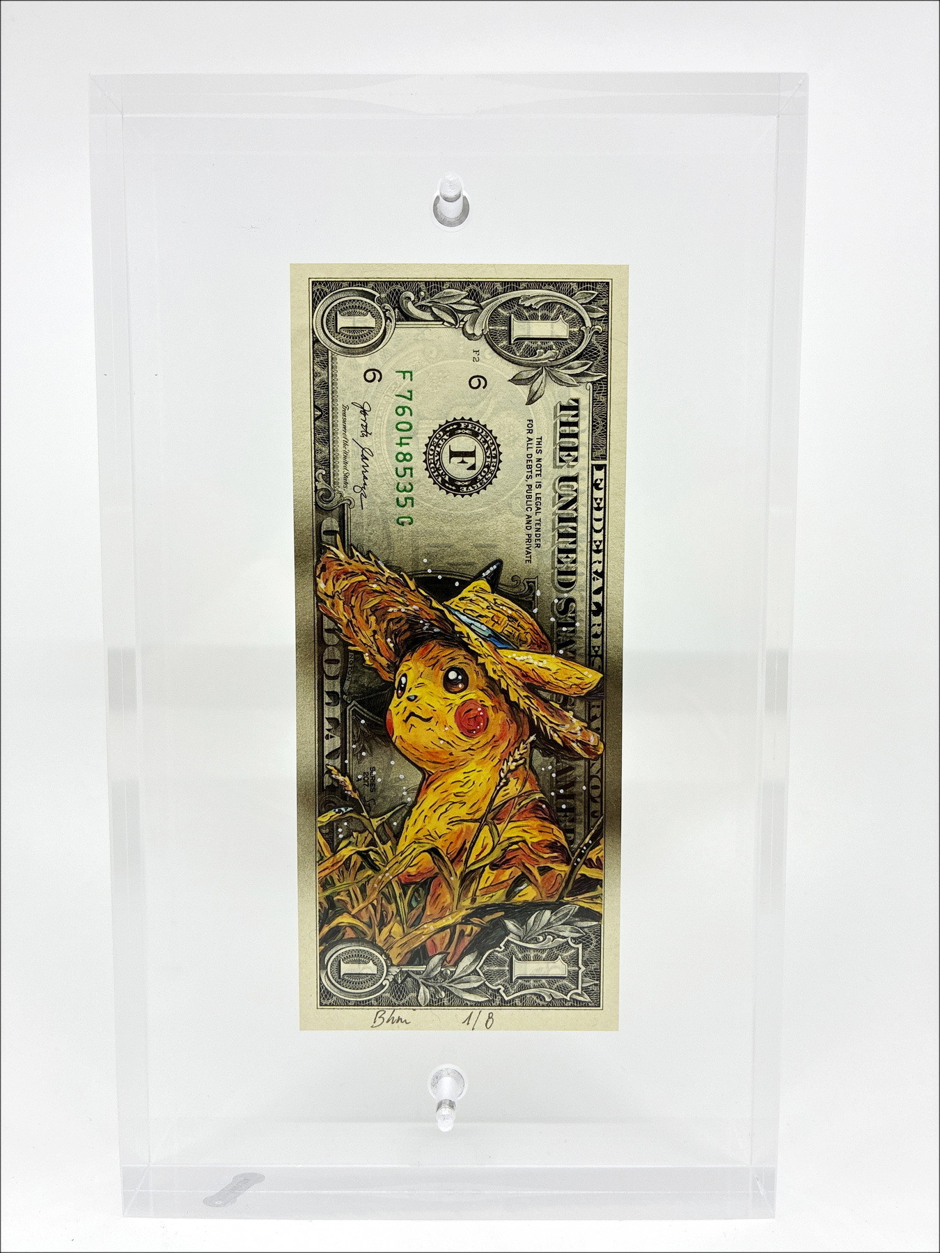 Pazblandina - Pikachu Van Gogh, œuvre originale sur dollar