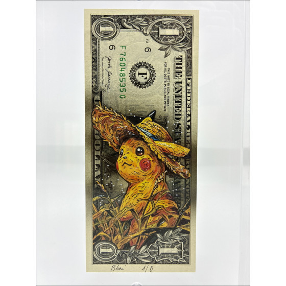 Pazblandina - Pikachu Van Gogh, origineel kunstwerk op dollar
