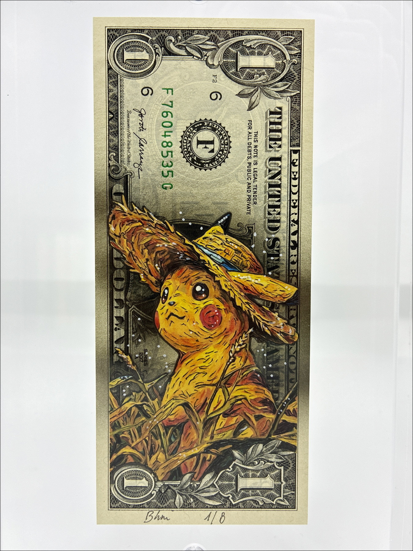 Pazblandina - Pikachu Van Gogh, œuvre originale sur dollar