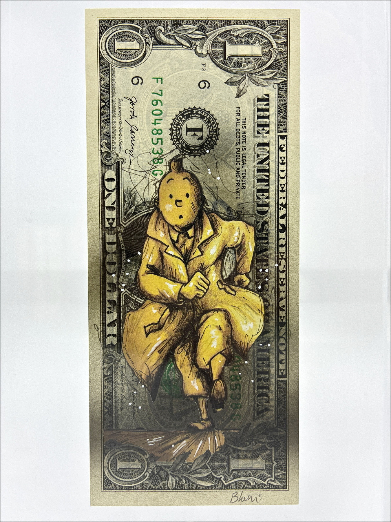 Pazblandina - Tintin, œuvre originale sur dollar américain