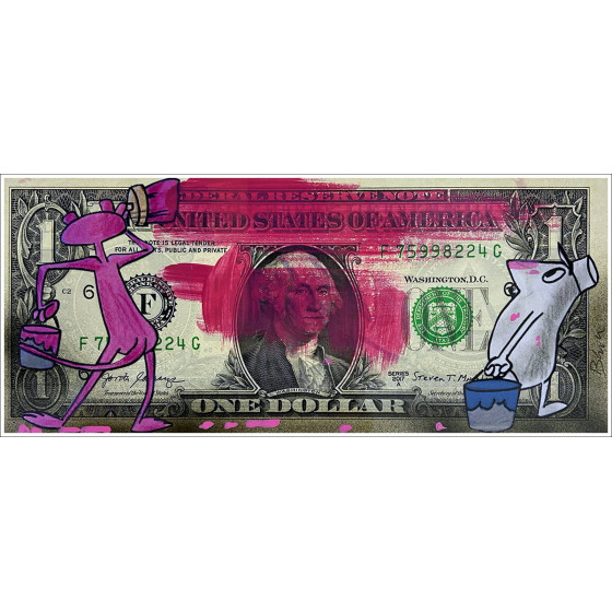 Pazblandina, Panthère Rose, dessin original sur dollar US