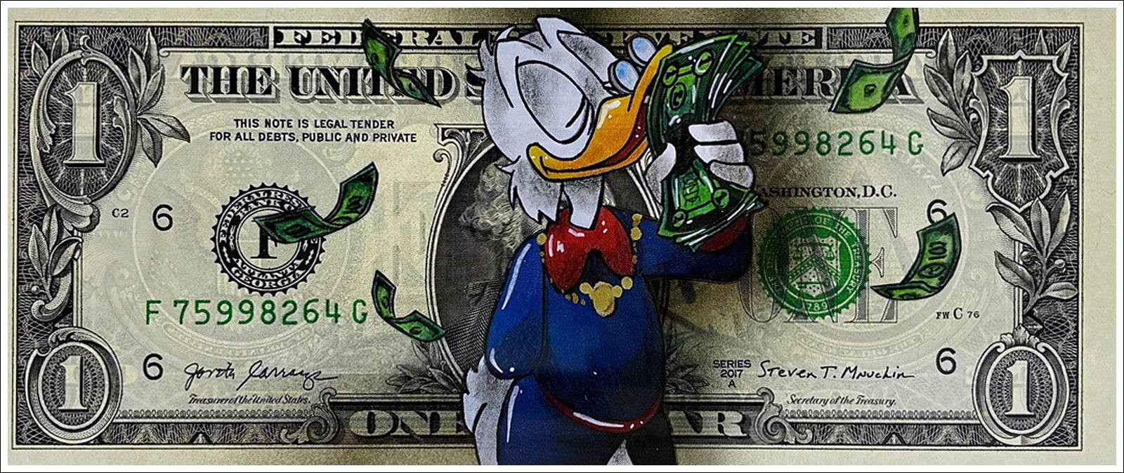 Pazblandina, Scrooge McDuck, originele tekening op een Amerikaanse dollar.