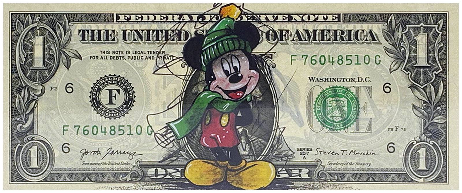Pazblandina - Mickey che disegna in inverno sul dollaro
