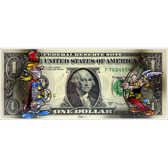 Pazblandina - Astérix, la pomme & le Romain, œuvre sur dollar