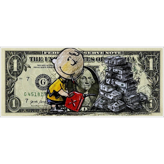 PAZBLANDINACharlie Brown, Disegno originale su Dollar, 2024