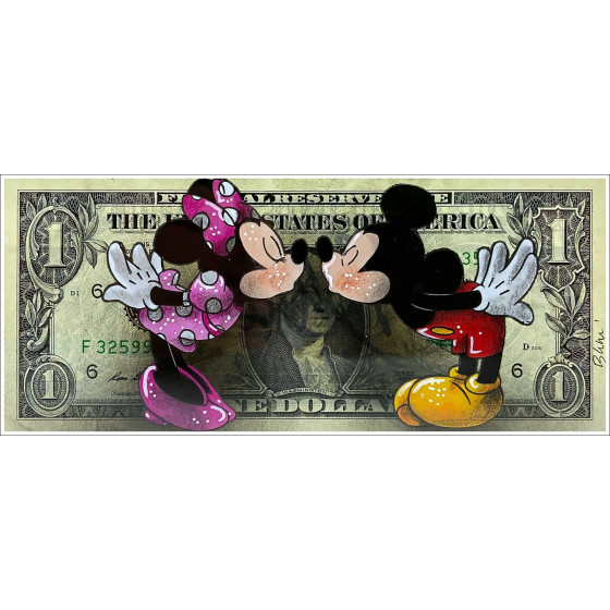 Pazblandina - Mickey en Minnie, origineel werk op dollar