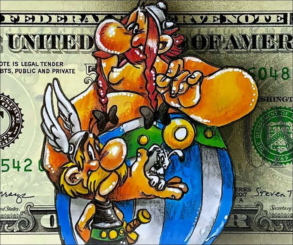 Asterix & Obelix on dollar - Pazblandina original drawing