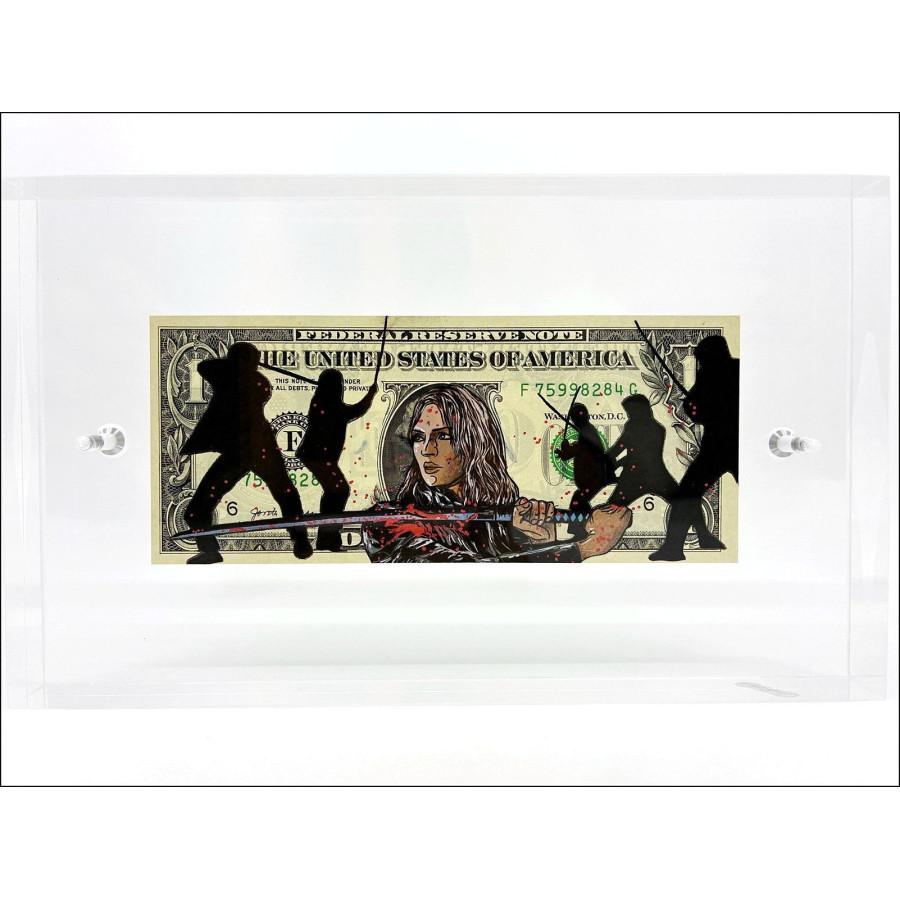 PAZBLANDINA - Originele tekening op Dollar $ "Kill Bill - 2" 6,6x15,6cm - 2026