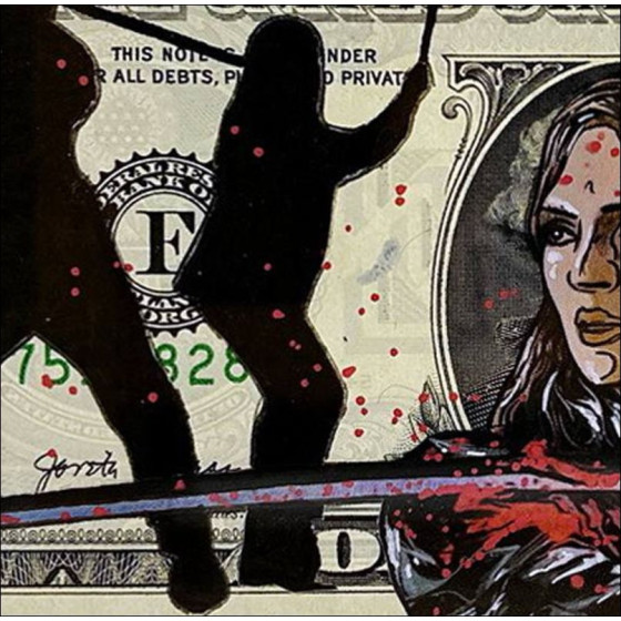 PAZBLANDINA - Originele tekening op Dollar $ "Kill Bill - 2" 6,6x15,6cm - 2026