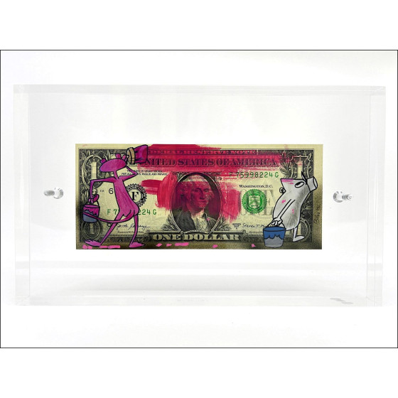 Pazblandina, Panthère Rose, dessin original sur dollar US