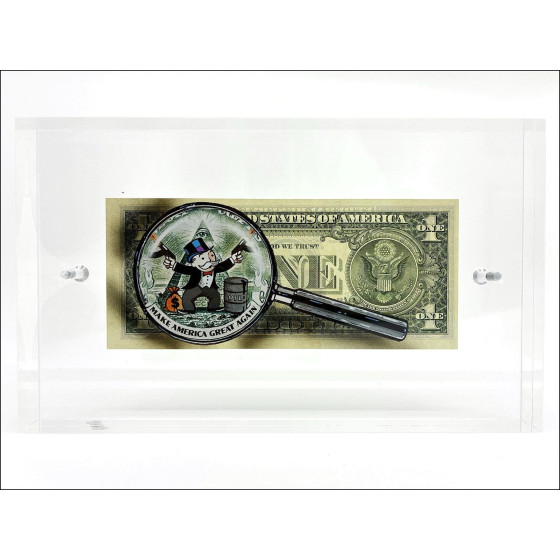 Pazblandina, Mr. Monopoly, dessin original sur dollar US