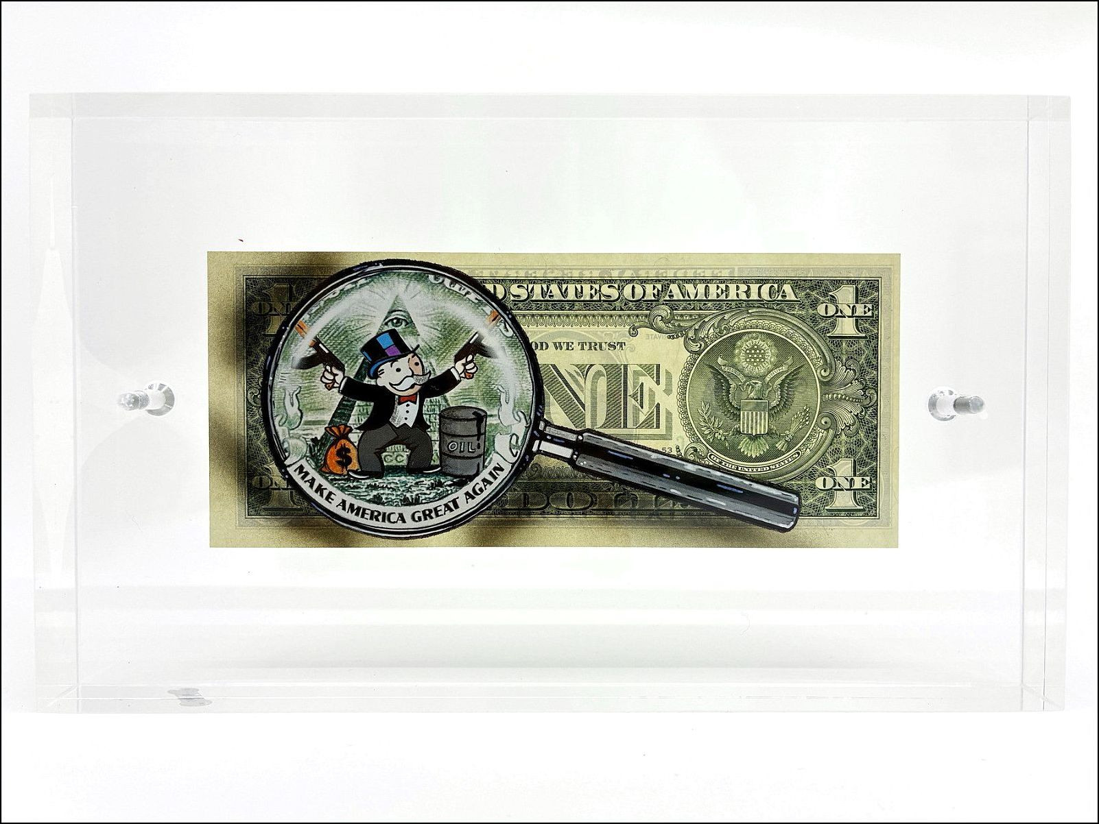 Pazblandina, Mr. Monopoly, dessin original sur dollar US